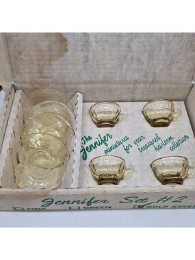 Mosser Glass Cambridge Ohio Jennifer Miniature Gold Crystal Glass Tea Set #2